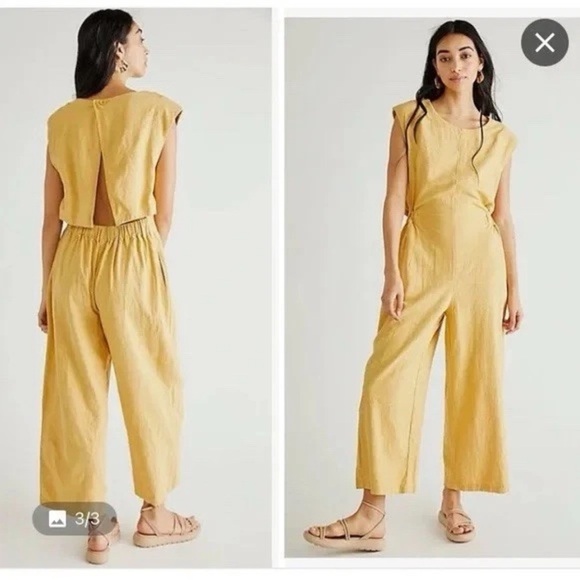 Free People Heat Wave Linen Blend Jumpsuit Honey Size Small - Picture 2 of 10
